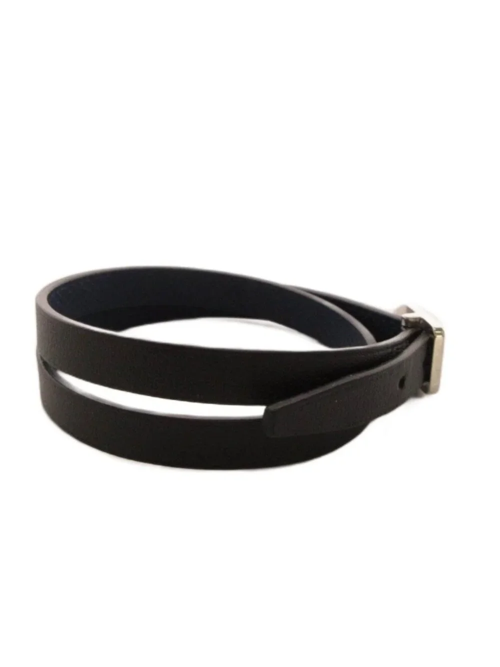 Hermes Paddock Double Tour Leather Bracelet T4 S FS Stamp Black Navy